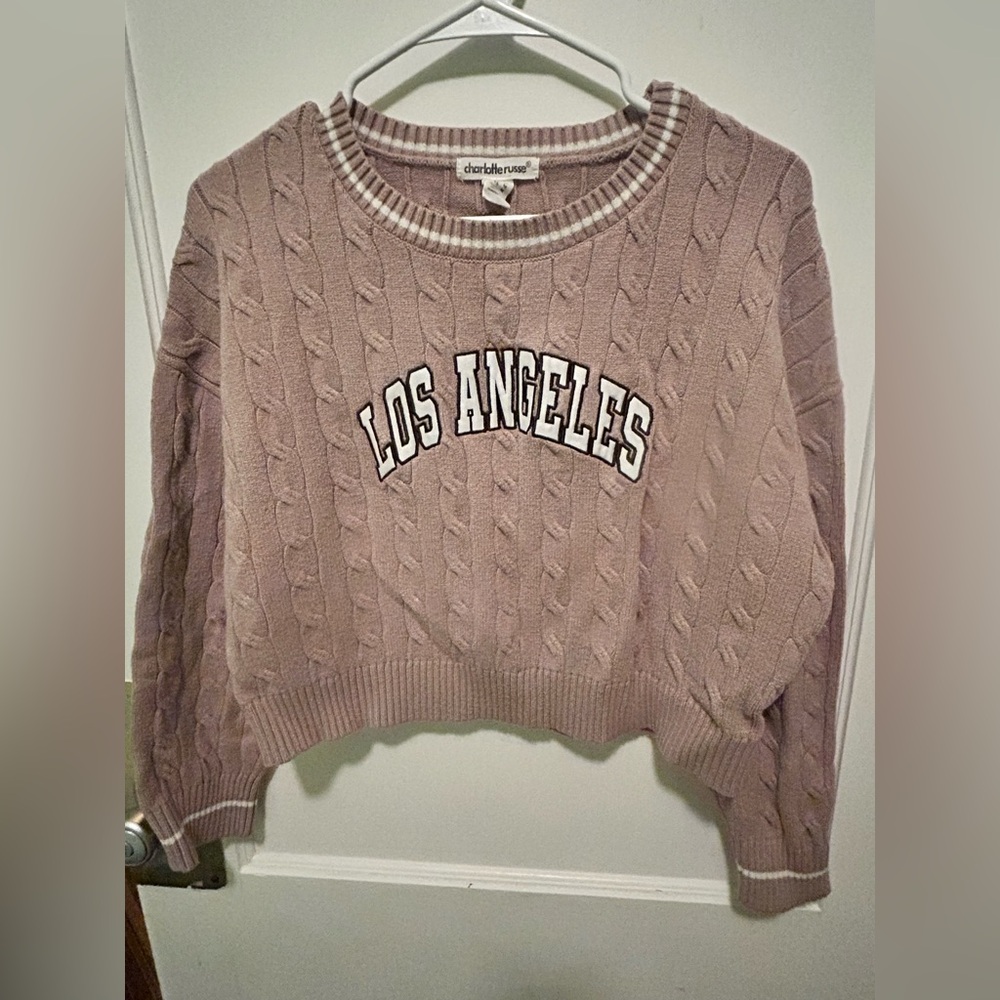 Charlotte Russe Los Angeles Cable Knit Sweater - Mauve - Picture 2 of 5